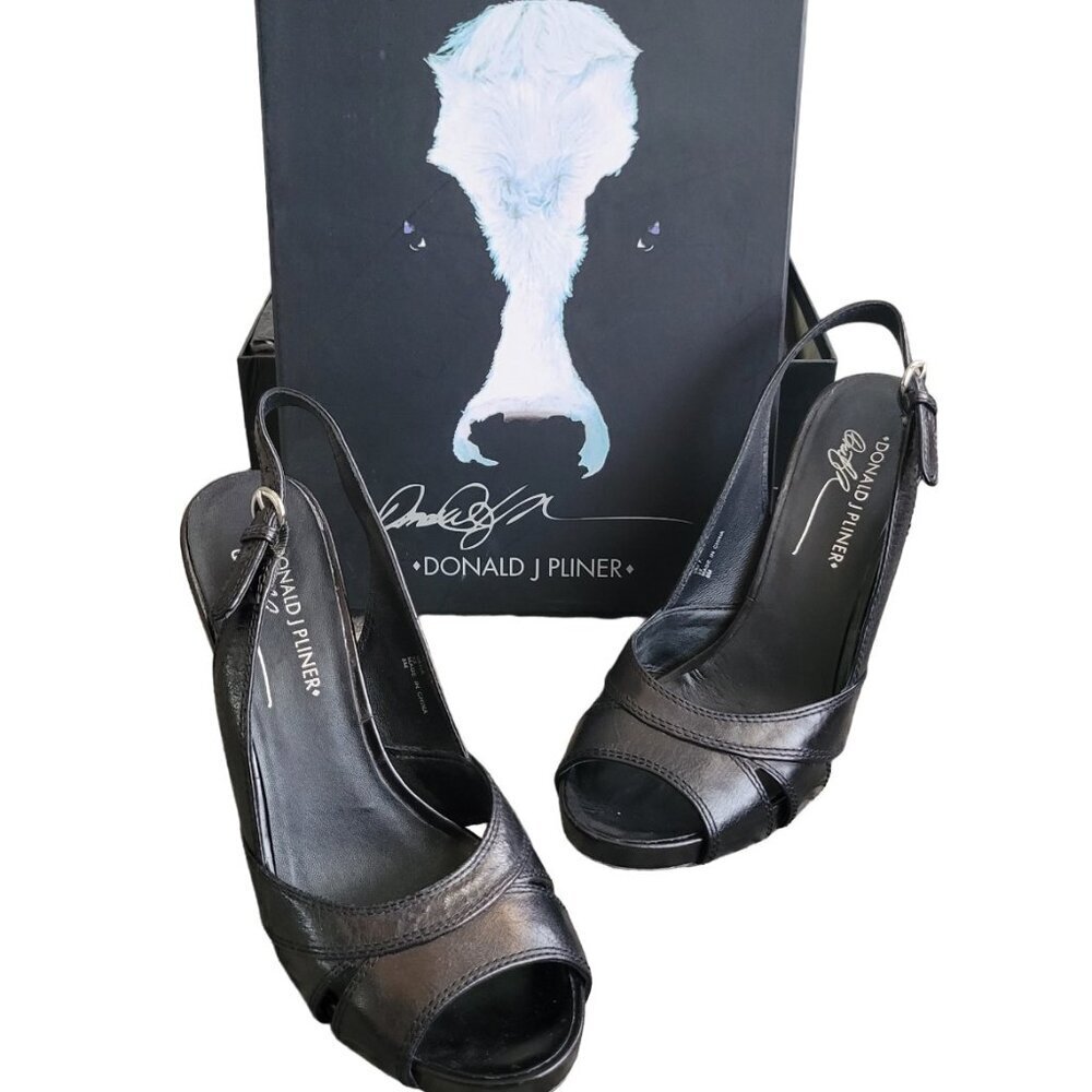 Donald J Pliner Women's Black Vana Sling Back Open Toe Pumps 8m